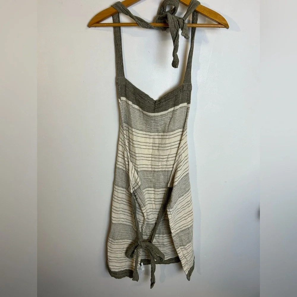 Striped‎ Halter Apron Pocket 100% Cotton Linen Blend Minimalist Backyard grill